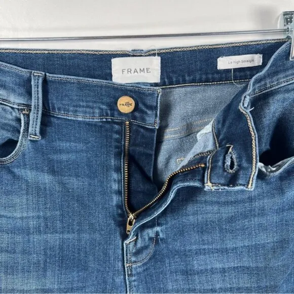 FRAME Le High Straight Raw Hem Distressed Stallion Rips Skinny Jeans Size 32