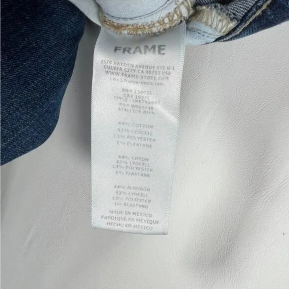 FRAME Le High Straight Raw Hem Distressed Stallion Rips Skinny Jeans Size 32