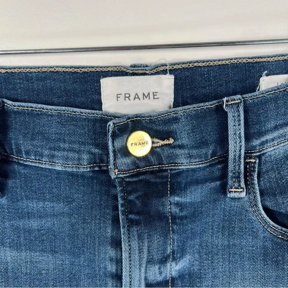 FRAME Le High Straight Raw Hem Distressed Stallion Rips Skinny Jeans Size 32