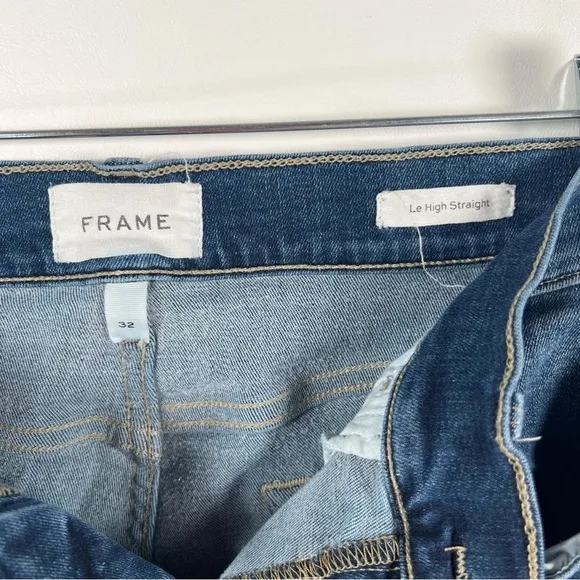 FRAME Le High Straight Raw Hem Distressed Stallion Rips Skinny Jeans Size 32