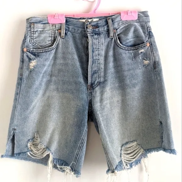 𝅺FREE People Sequoia Distressed Bermuda Shorts with Raw Hem 26