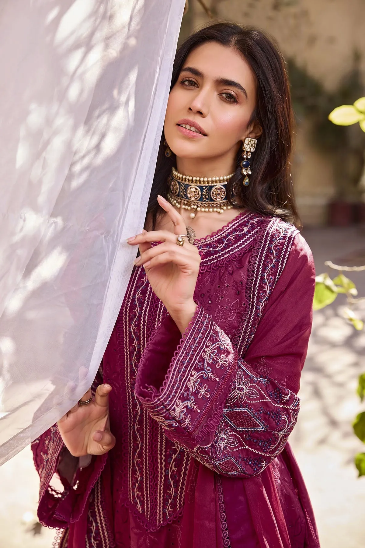 Fuchsia Embroidered Kameez with Trousers Pakistani Eid Dress