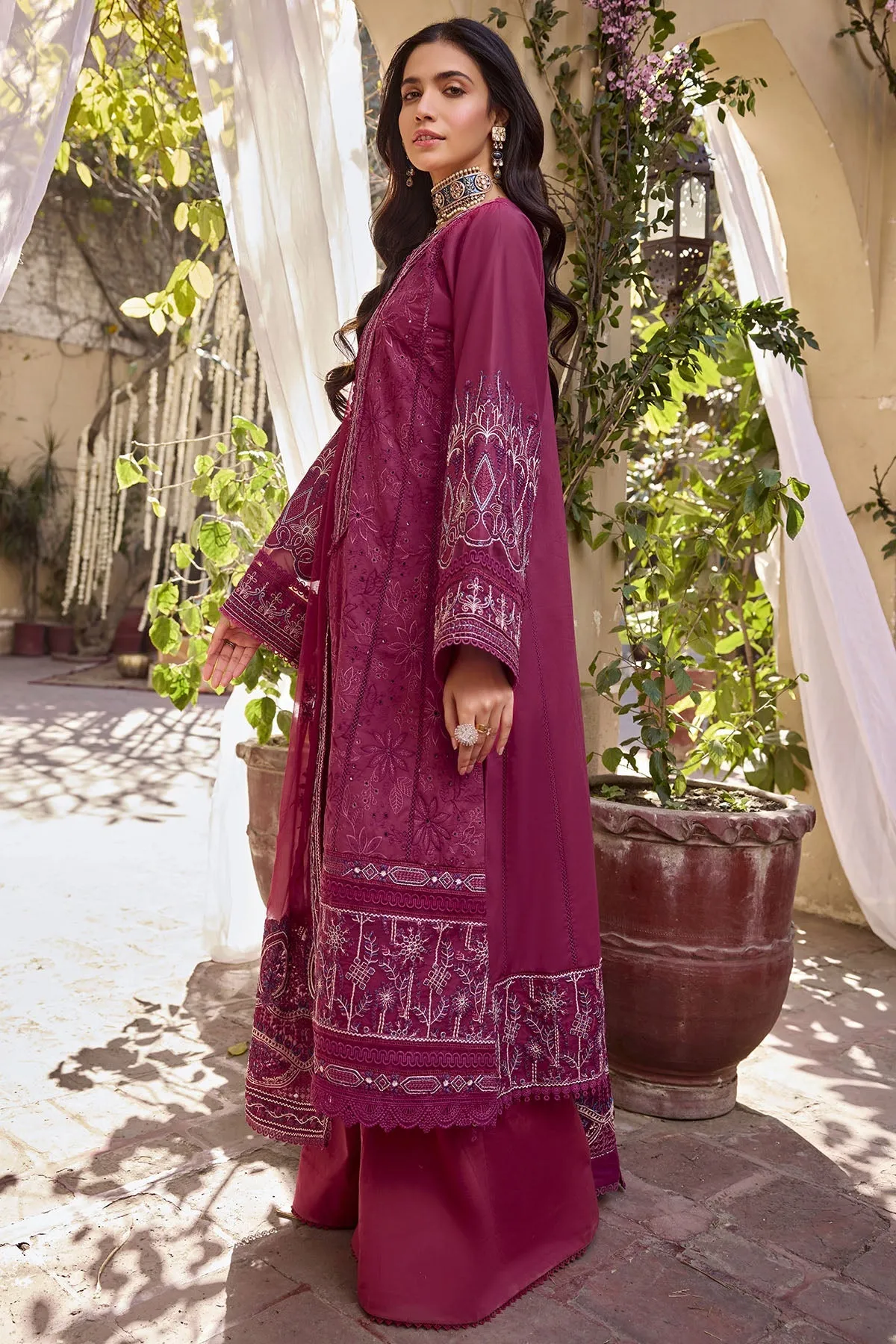 Fuchsia Embroidered Kameez with Trousers Pakistani Eid Dress