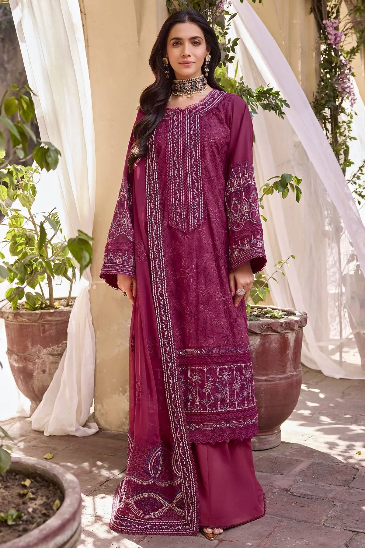 Fuchsia Embroidered Kameez with Trousers Pakistani Eid Dress