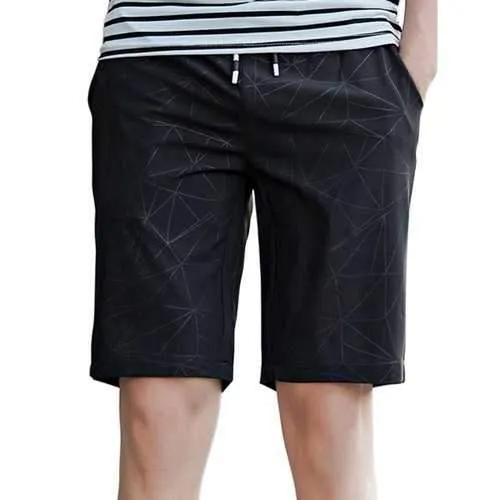 Geometric Print Elastic Waist Casual Shorts - Black S