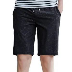 Geometric Print Elastic Waist Casual Shorts - Black S
