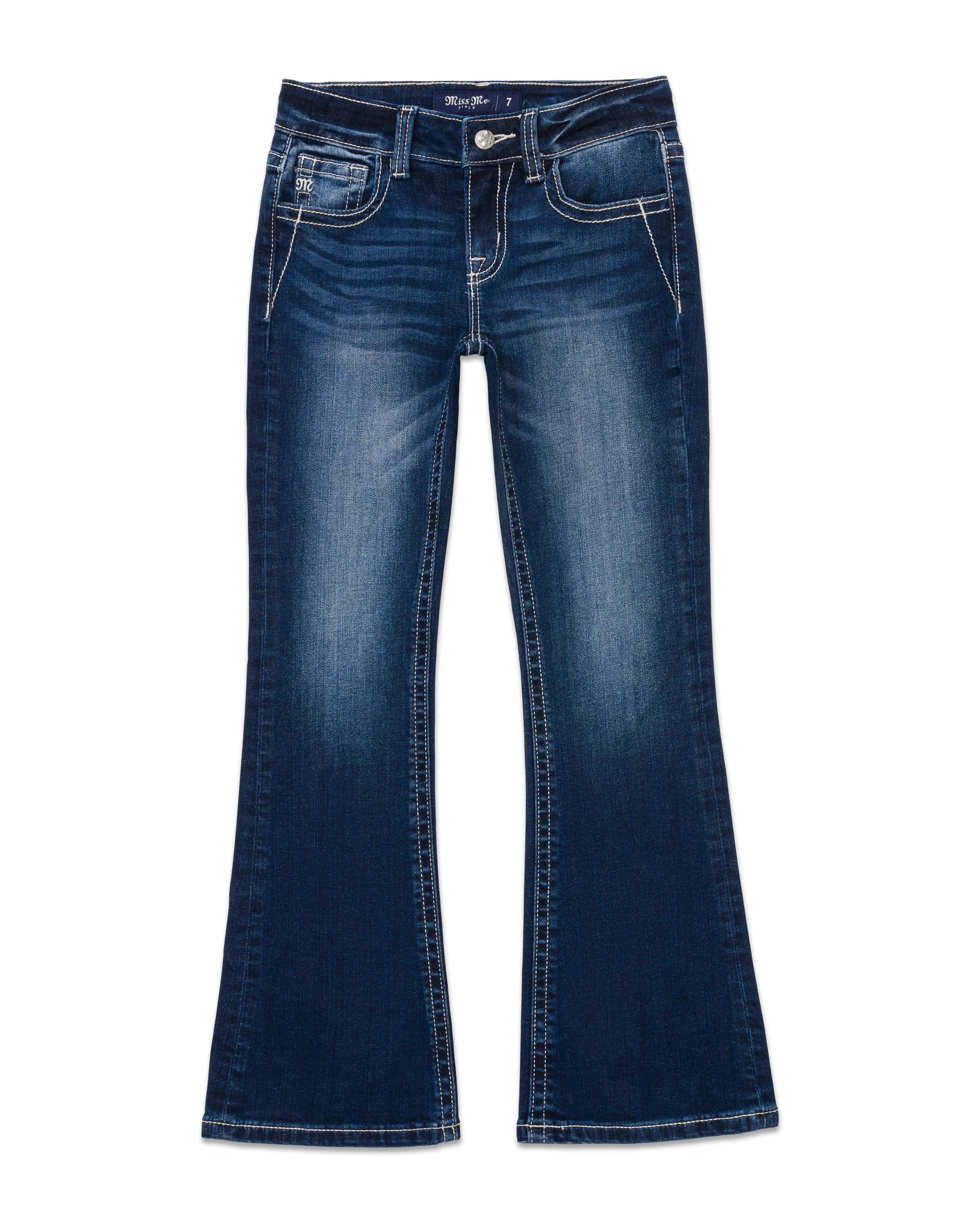 Girls Metallic Turquoise Fleur De Lis Bootcut Jeans
