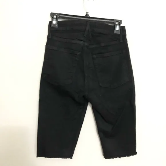 Good American Black Coated Denim Bermuda Shorts Cutoff Size 0/25