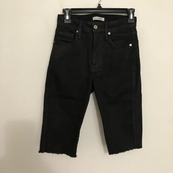 Good American Black Coated Denim Bermuda Shorts Cutoff Size 0/25