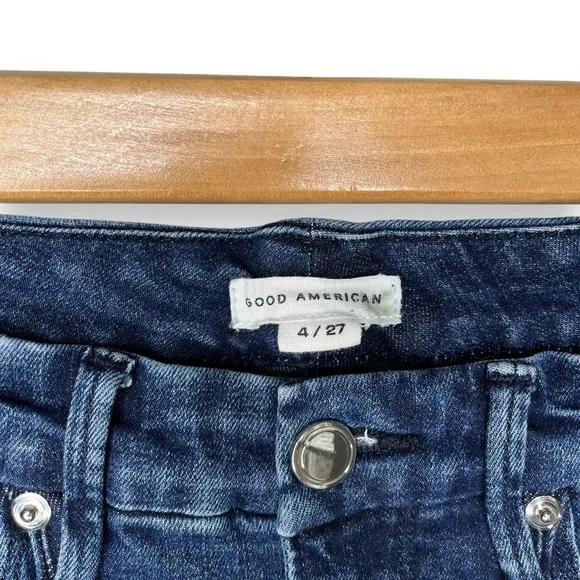 Good American Good Legs Blue Denim Raw Chewed Hem High Rise Skinny Jeans 26