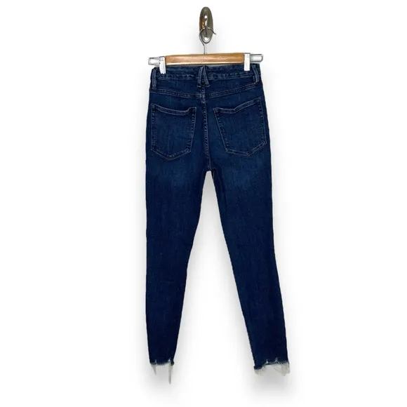 Good American Good Legs Blue Denim Raw Chewed Hem High Rise Skinny Jeans 26