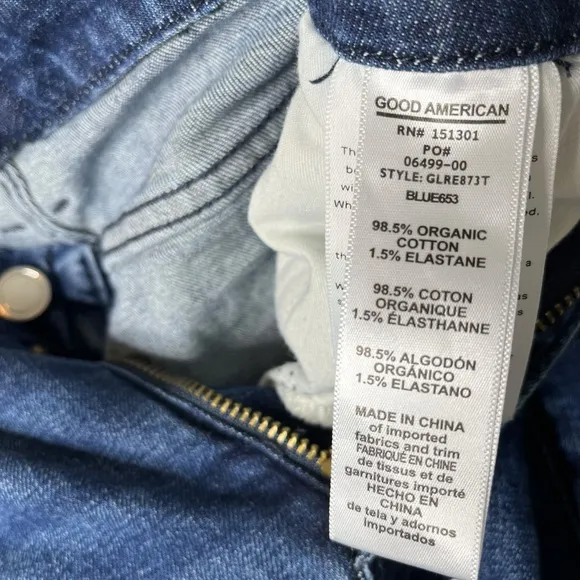 Good American Good Legs Blue Denim Raw Chewed Hem High Rise Skinny Jeans 26