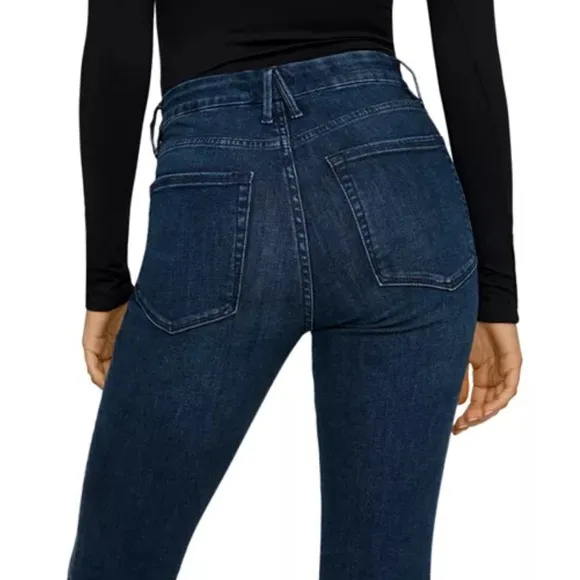 Good American Good Legs Blue Denim Raw Chewed Hem High Rise Skinny Jeans 26