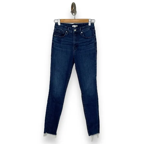 Good American Good Legs Blue Denim Raw Chewed Hem High Rise Skinny Jeans 26