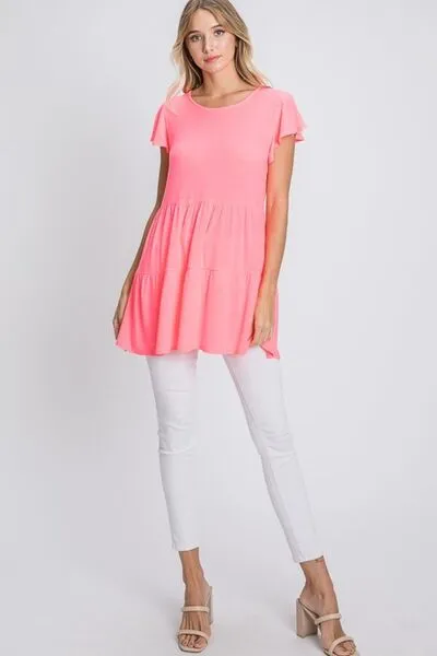 Hazel Blues® | Heimish Tiered Round Neck Ruffle Sleeve Top
