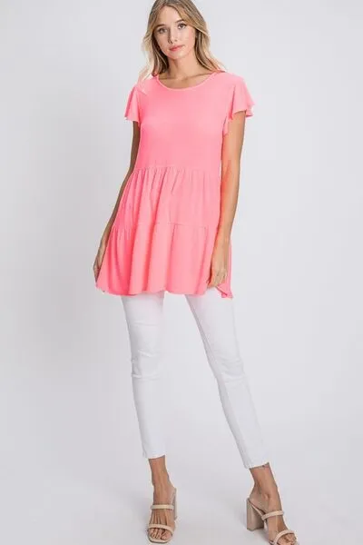 Hazel Blues® | Heimish Tiered Round Neck Ruffle Sleeve Top