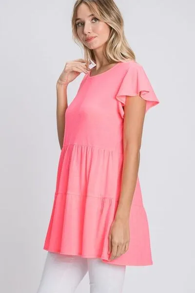Hazel Blues® | Heimish Tiered Round Neck Ruffle Sleeve Top
