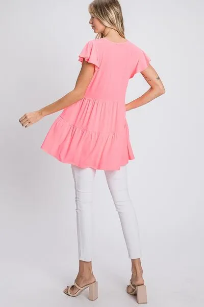 Hazel Blues® | Heimish Tiered Round Neck Ruffle Sleeve Top