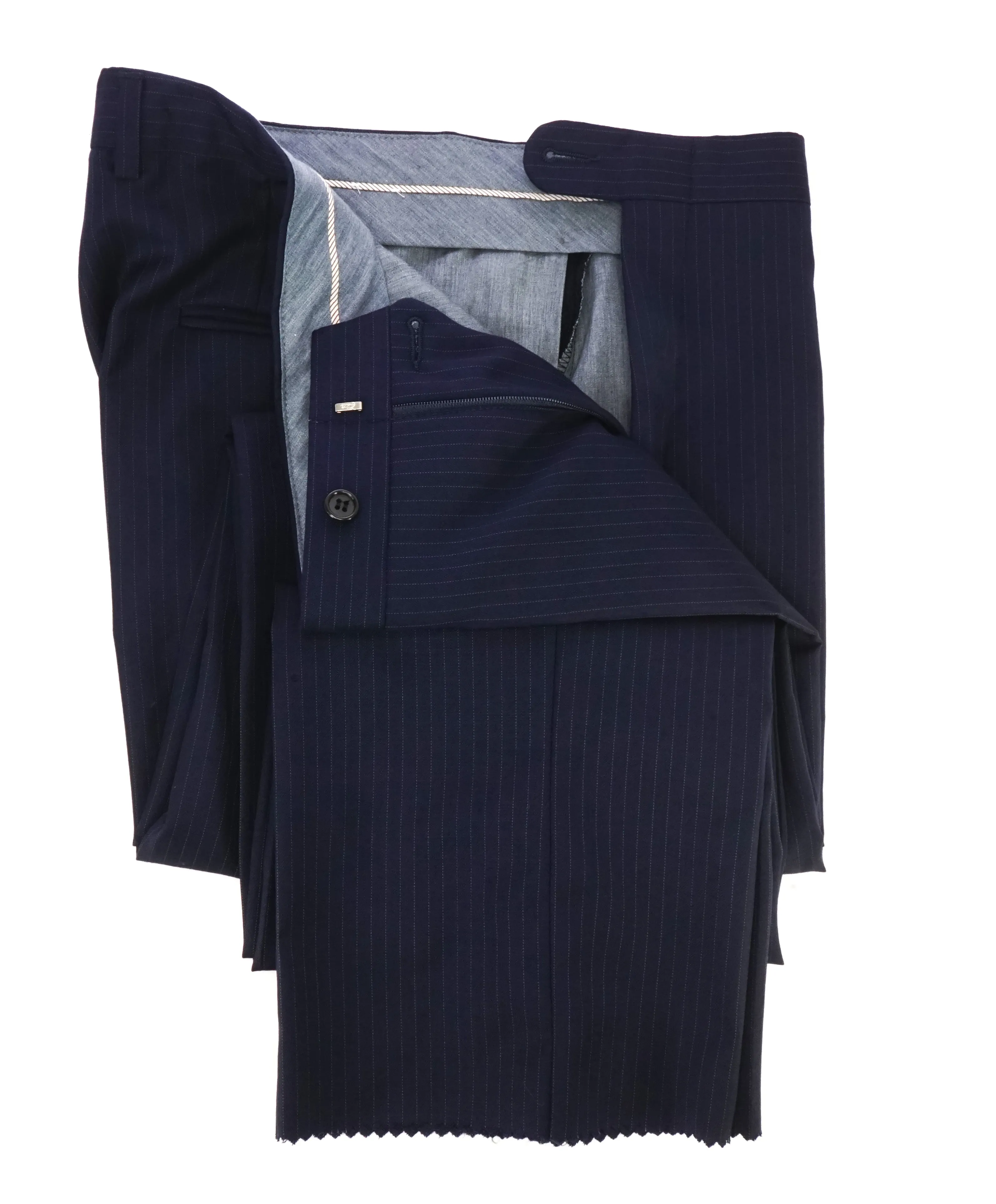 HICKEY FREEMAN - Chalk Stripe Flat Front Wool Dress Pants - 34W