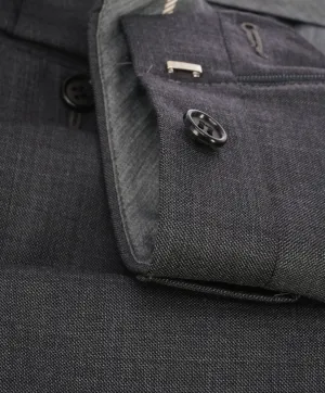 HICKEY FREEMAN - Charcoal Gray Textured Wool Flat Front Dress Pants - 34W