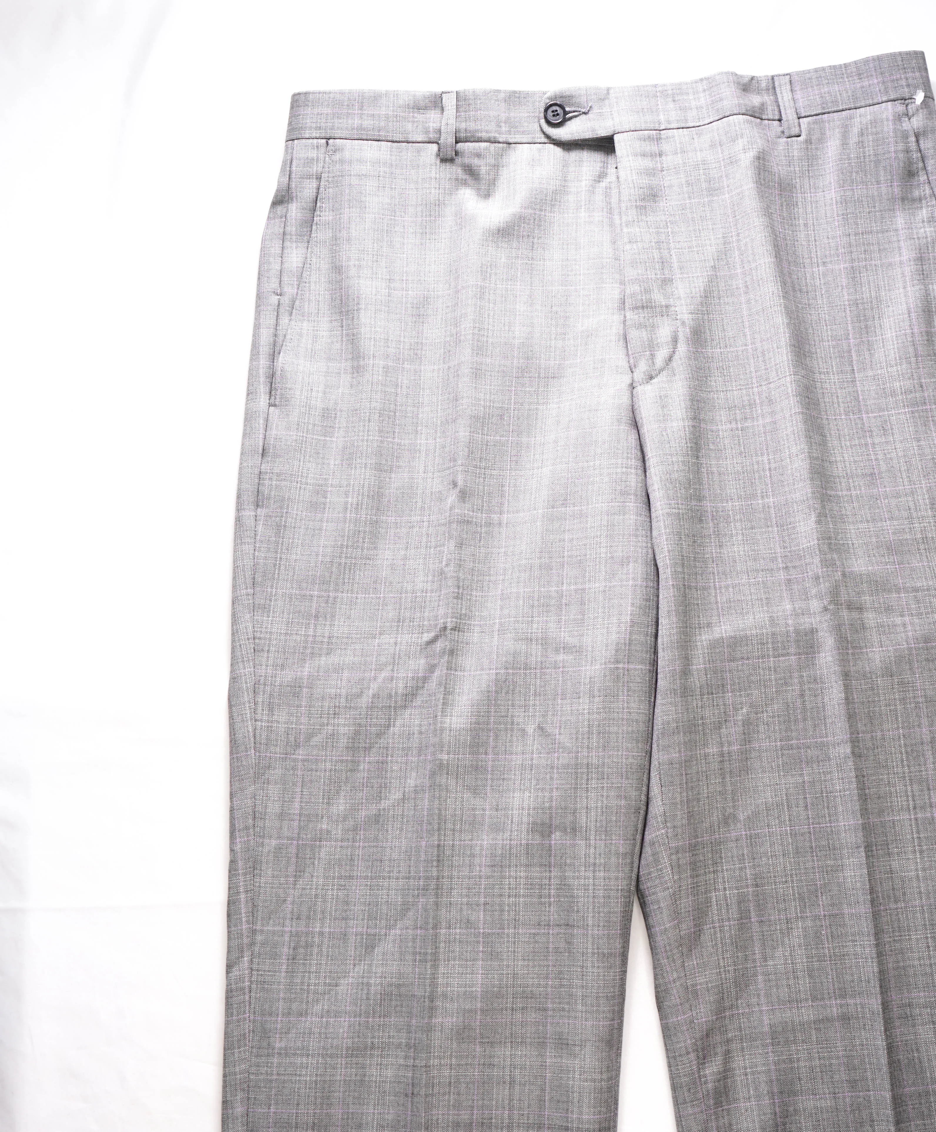 HICKEY FREEMAN -  Gray/Pink Plaid Check Wool Flat Front Dress Pants - 34W