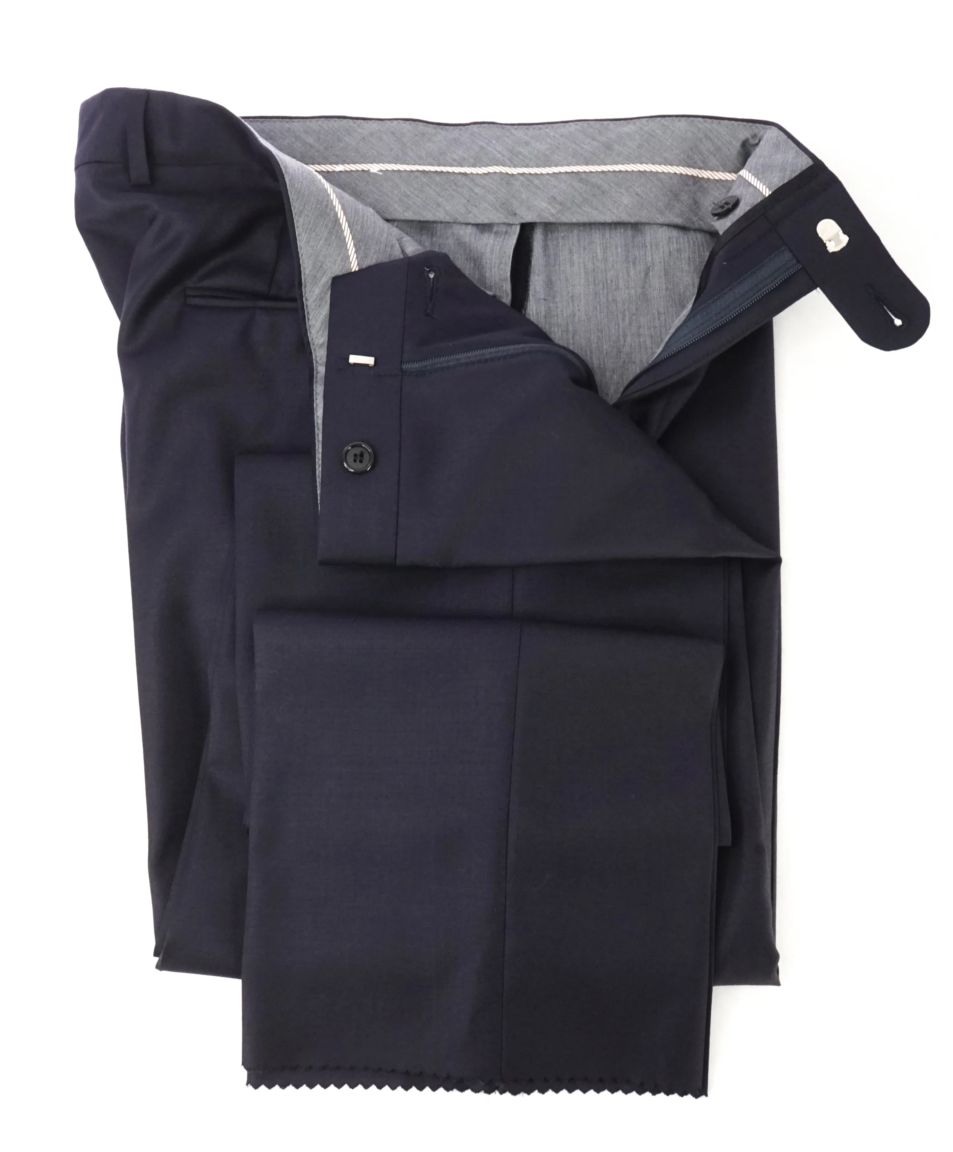 HICKEY FREEMAN - Solid Navy Closet Staple Wool Flat Front Dress Pants - 34W