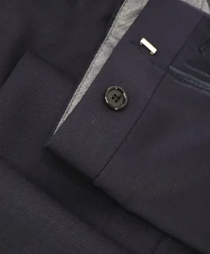 HICKEY FREEMAN - Solid Navy Closet Staple Wool Flat Front Dress Pants - 34W