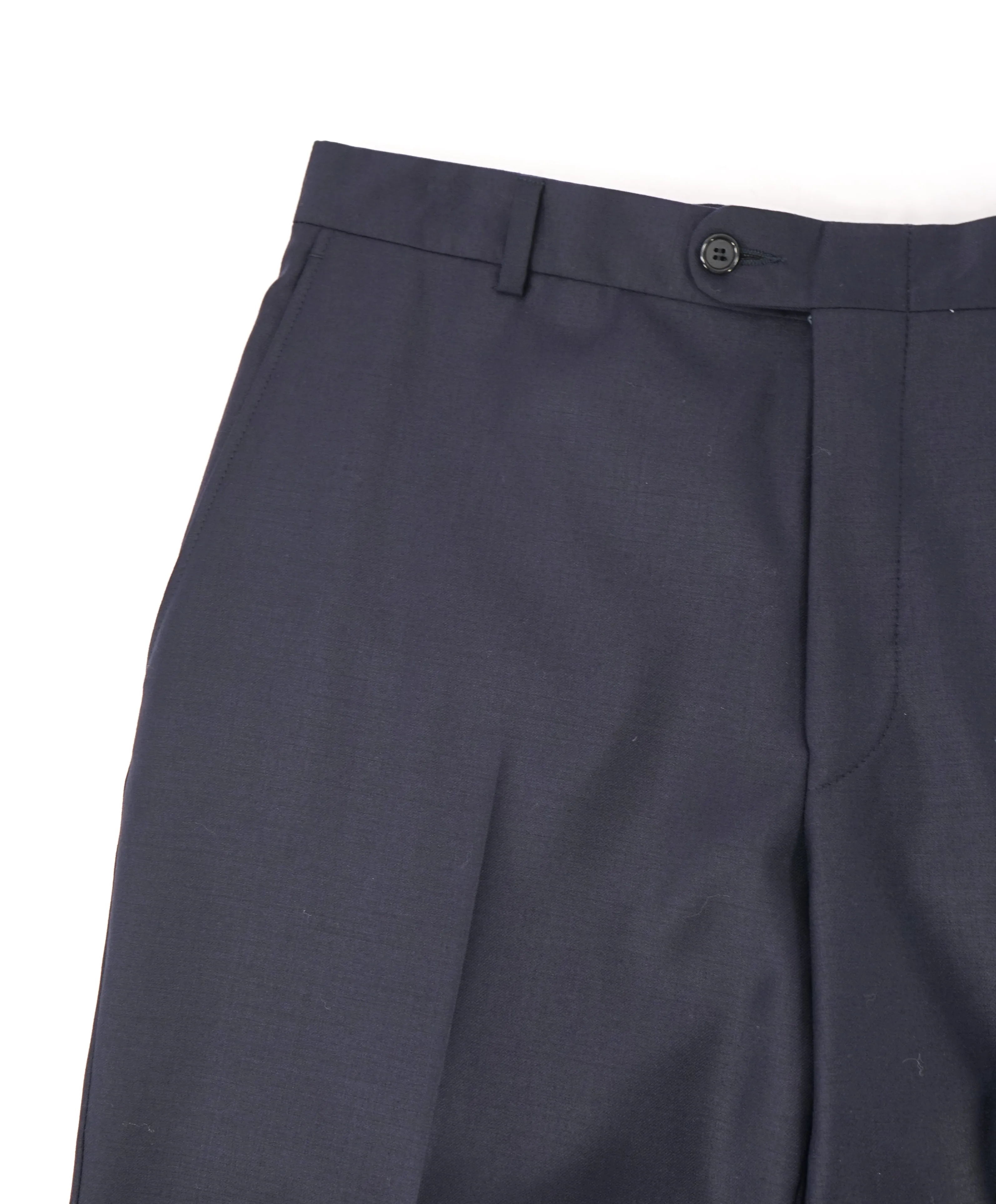 HICKEY FREEMAN - Solid Navy Closet Staple Wool Flat Front Dress Pants - 34W