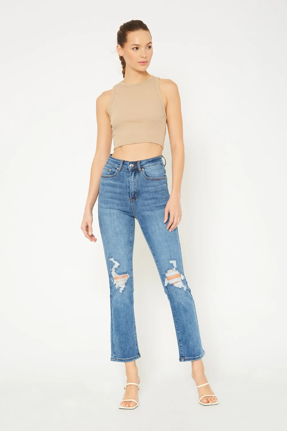 High-rise medium blue skinny jeans