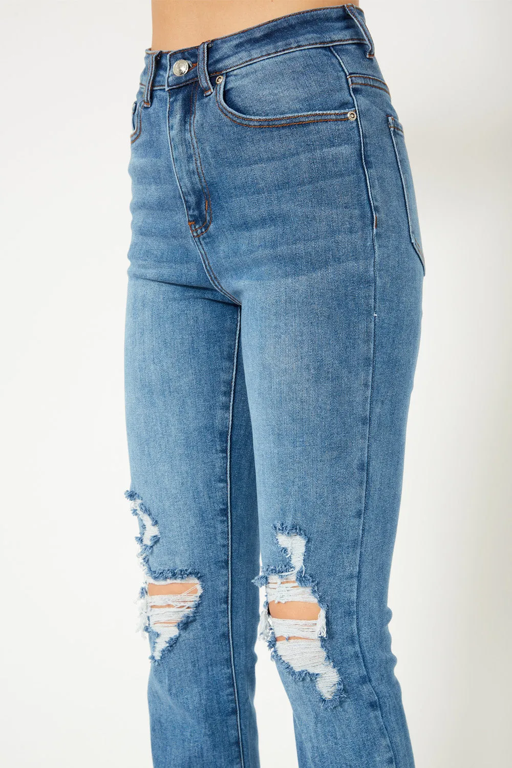High-rise medium blue skinny jeans