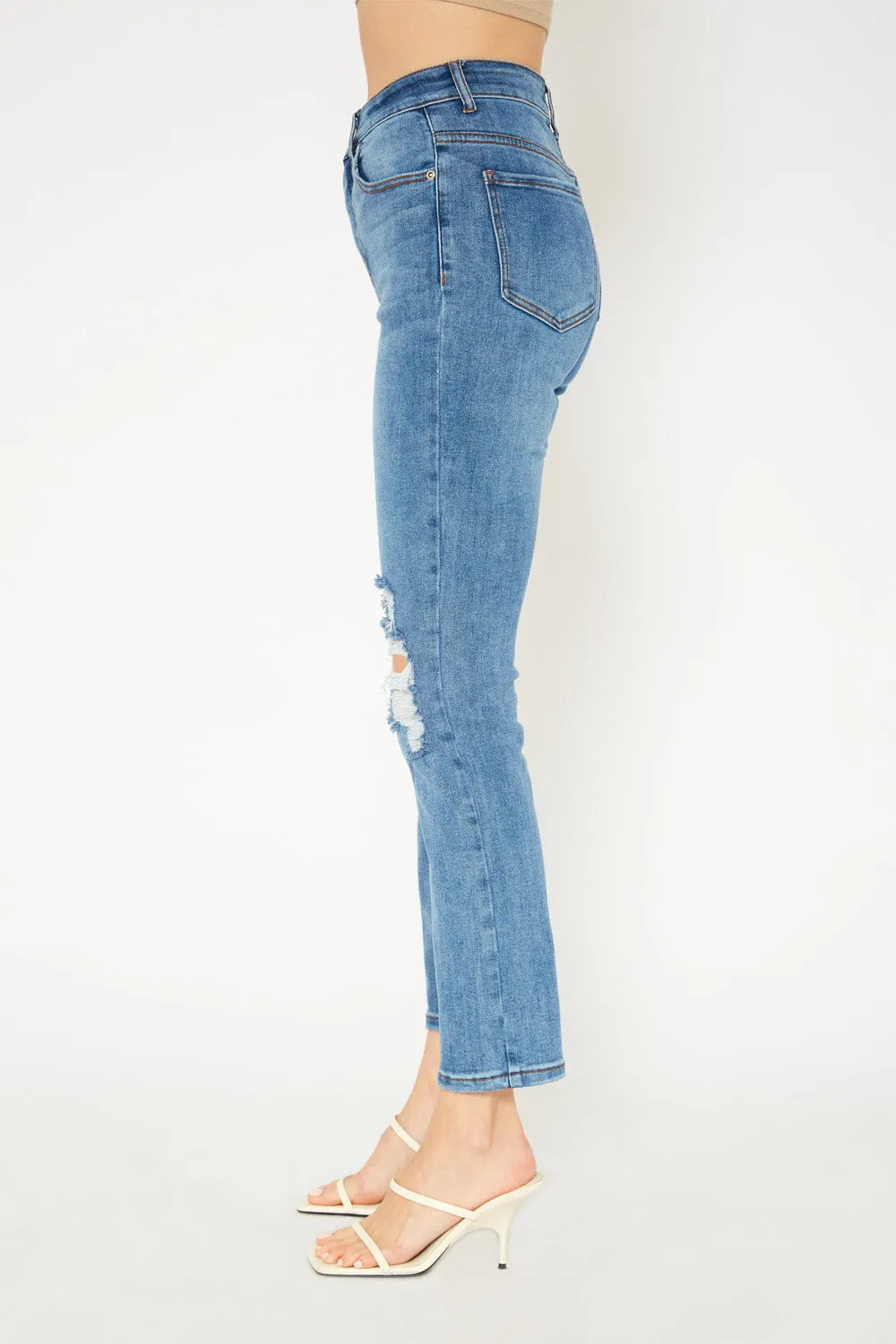 High-rise medium blue skinny jeans