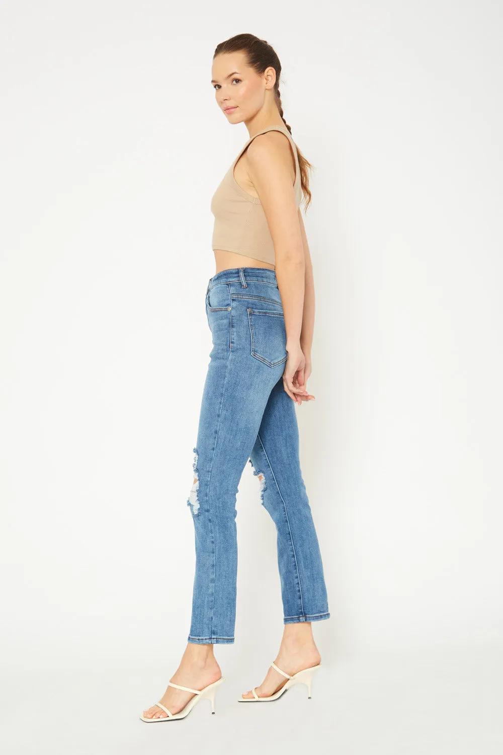 High-rise medium blue skinny jeans
