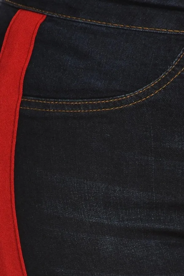 High Rise Skinny Jeans w/ Red Highlight Out seam & Square