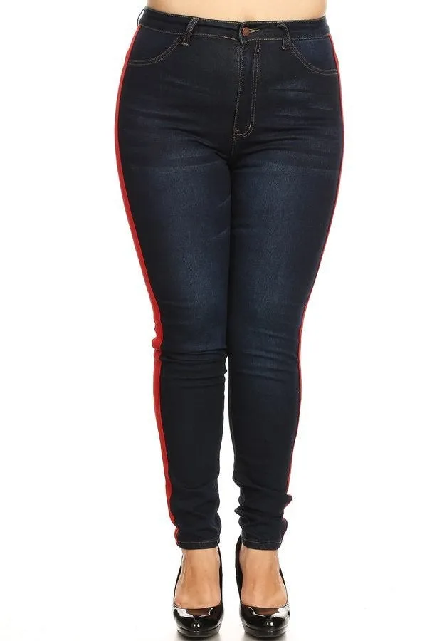 High Rise Skinny Jeans w/ Red Highlight Out seam & Square