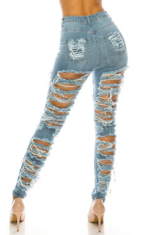 High Rise Skinny Jeans w/ Super Slice Destruction & Hand Sanding