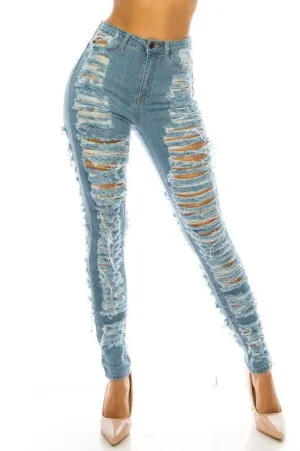 High Rise Skinny Jeans w/ Super Slice Destruction & Hand Sanding
