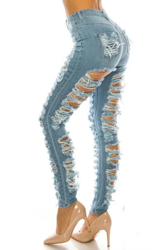 High Rise Skinny Jeans w/ Super Slice Destruction & Hand Sanding