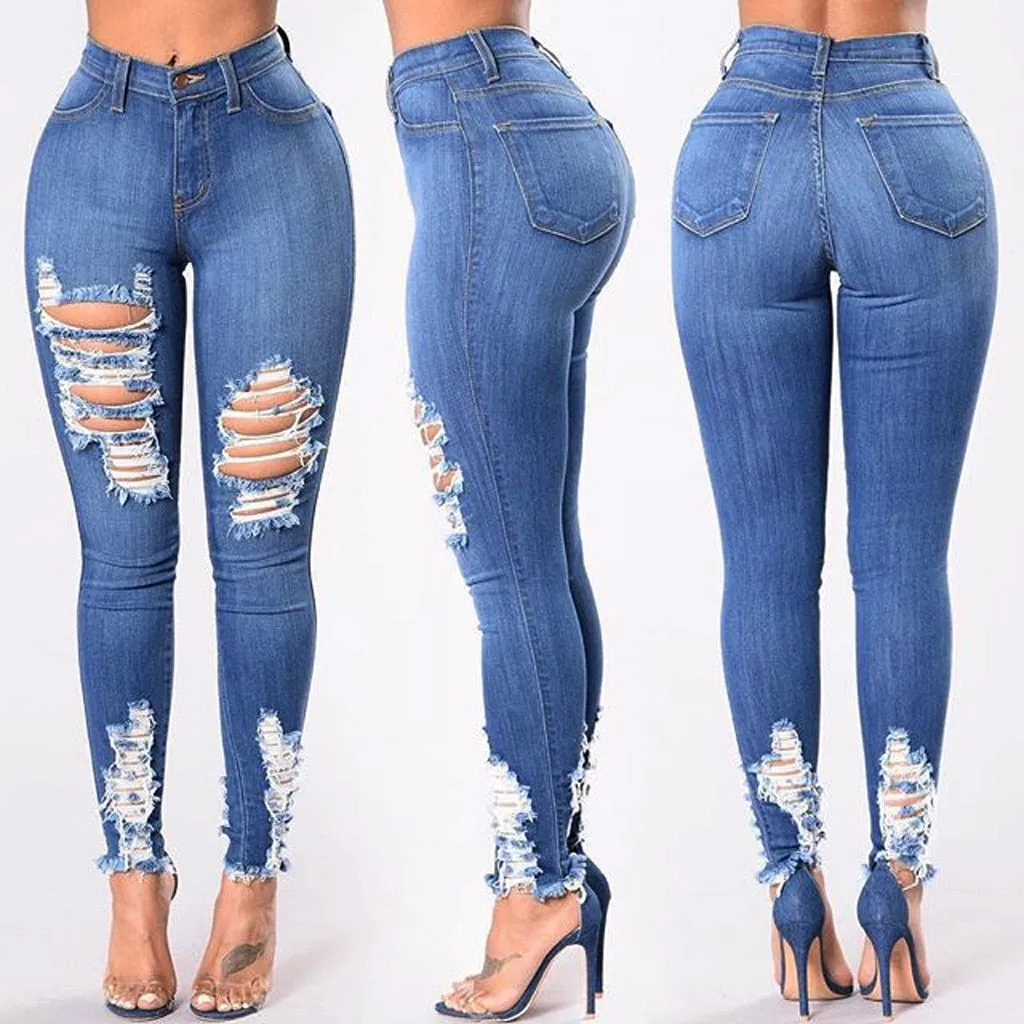 High Waist Skinny Jeans - Distressed