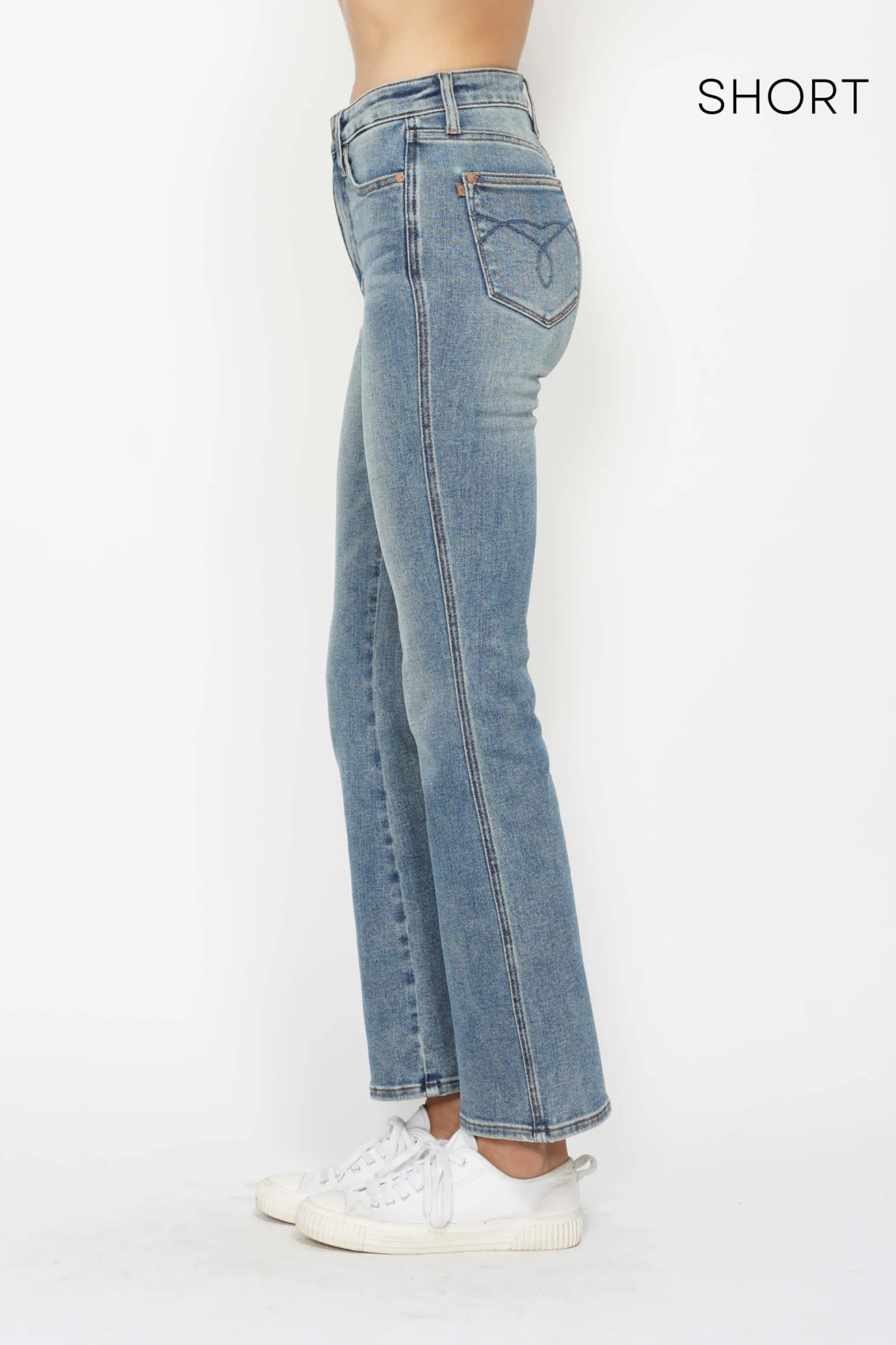 High Waist Tummy Control Short Length Denim