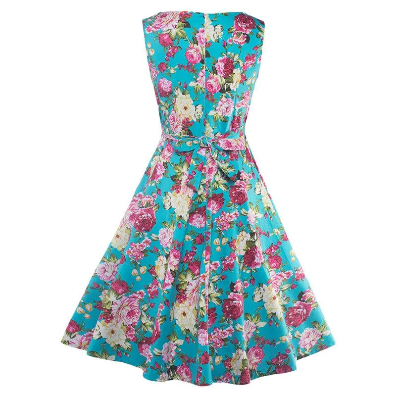 Homecoming 1950s Retro Sleeveless Flared A-Line Vintage Floral Dress