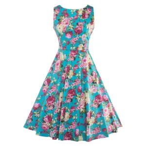 Homecoming 1950s Retro Sleeveless Flared A-Line Vintage Floral Dress