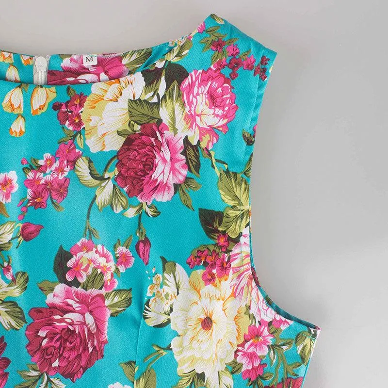 Homecoming 1950s Retro Sleeveless Flared A-Line Vintage Floral Dress