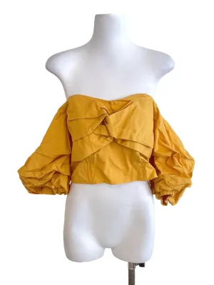Honey Yellow Draped Bubble Sleeves Top LB