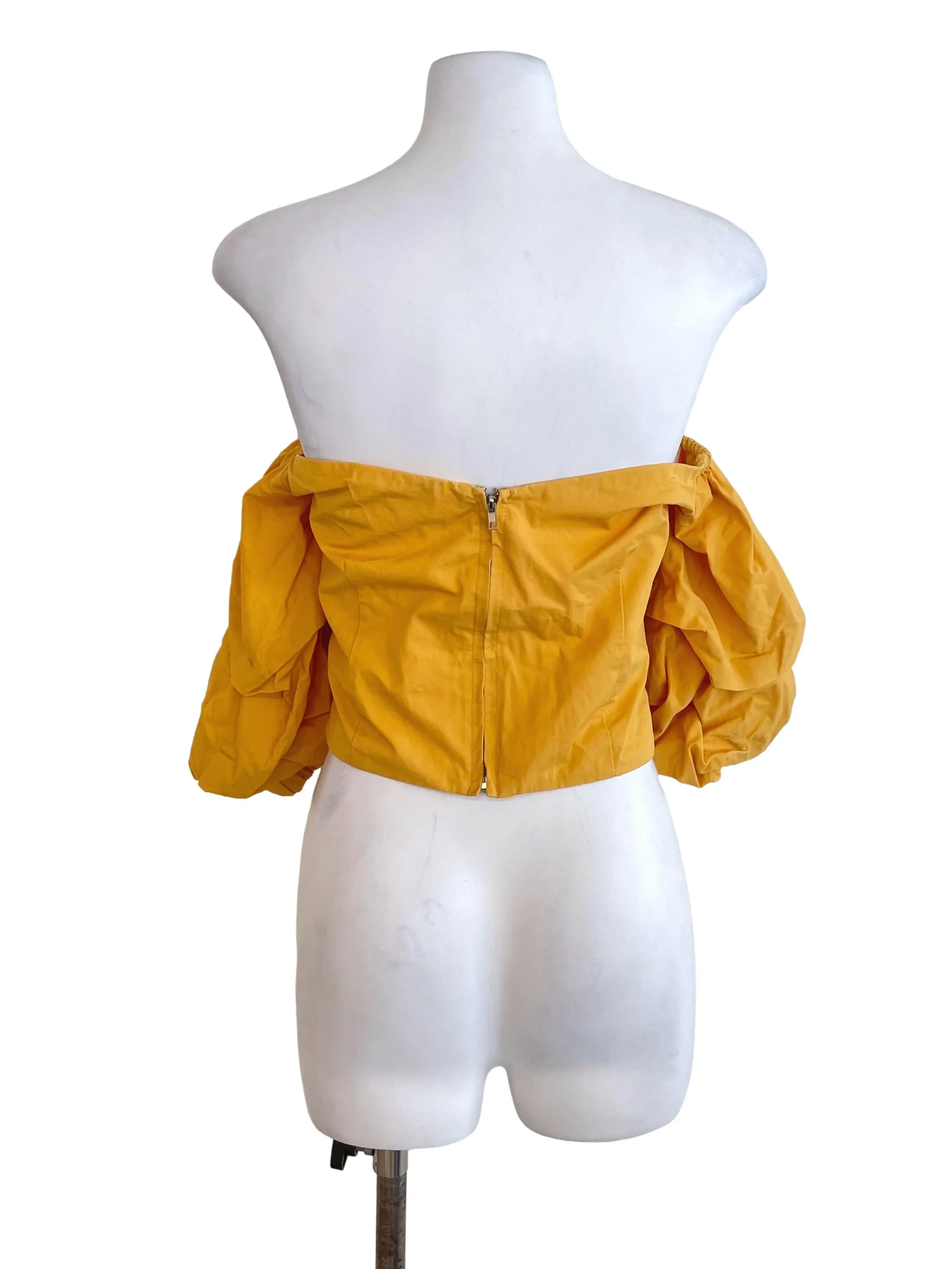 Honey Yellow Draped Bubble Sleeves Top LB