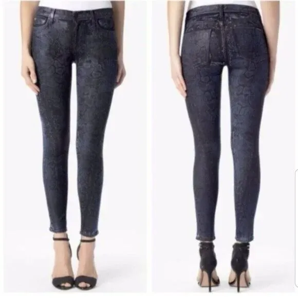 Hudson Jeans Womens Size 26 Blue Snakeskin Print  Super Skinny Nico Mid Rise.
