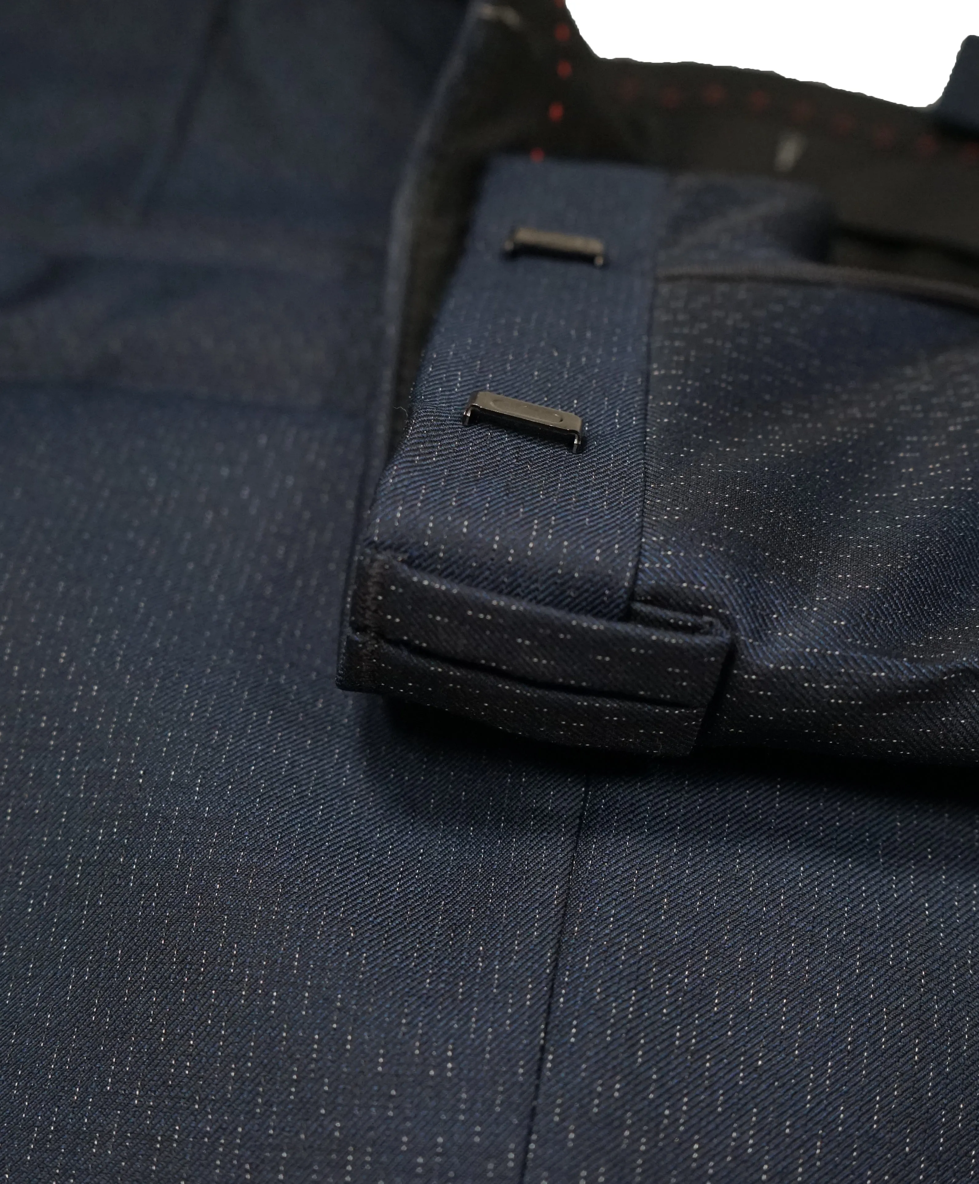 HUGO BOSS - Navy Wool/Silk Slim Abstract Pattern Flat Front Dress Pants - 31W