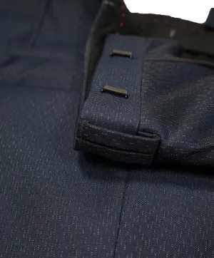 HUGO BOSS - Navy Wool/Silk Slim Abstract Pattern Flat Front Dress Pants - 31W