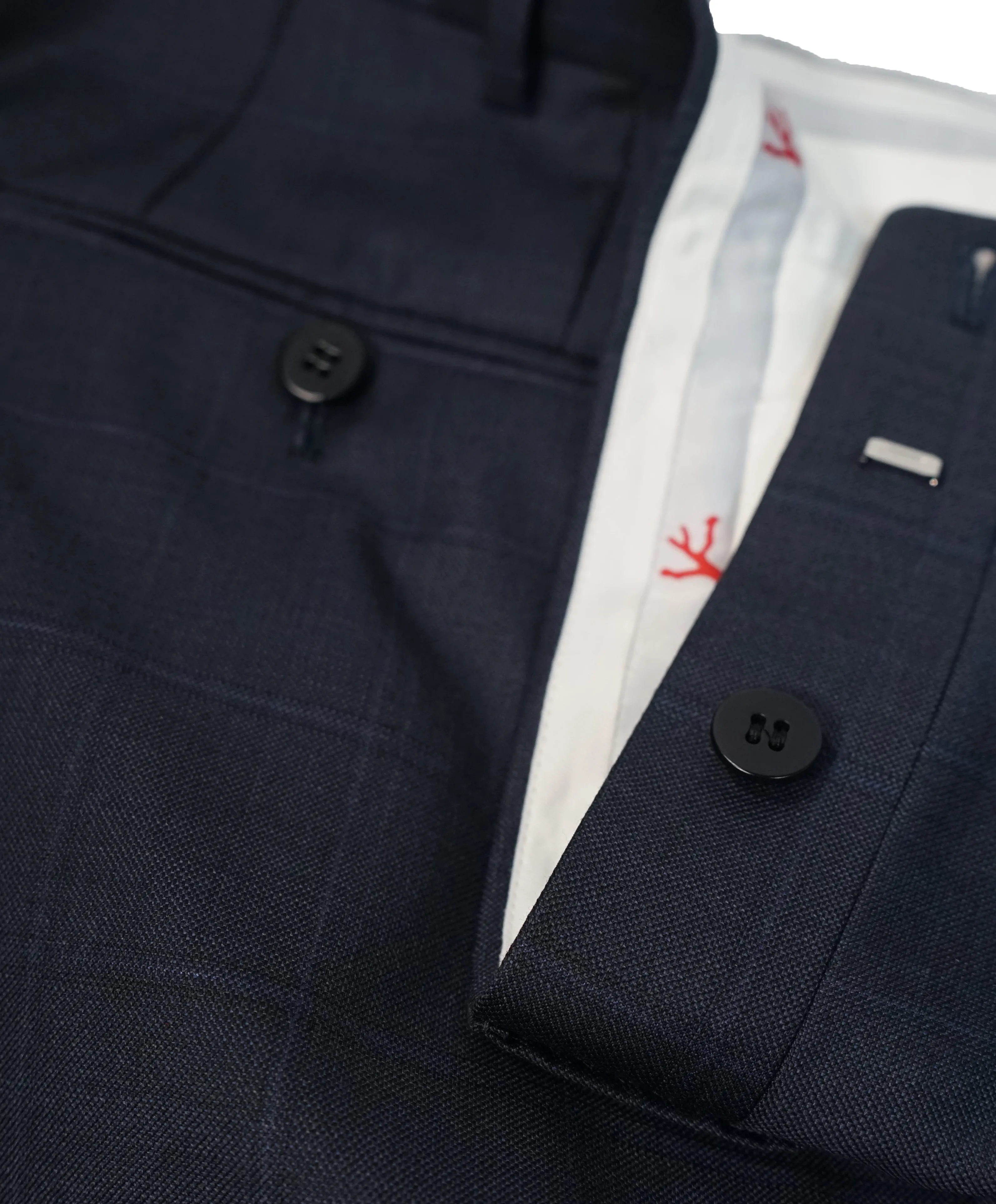 ISAIA - Blue Windowpane Check Flat Front Dress Pants - 37W