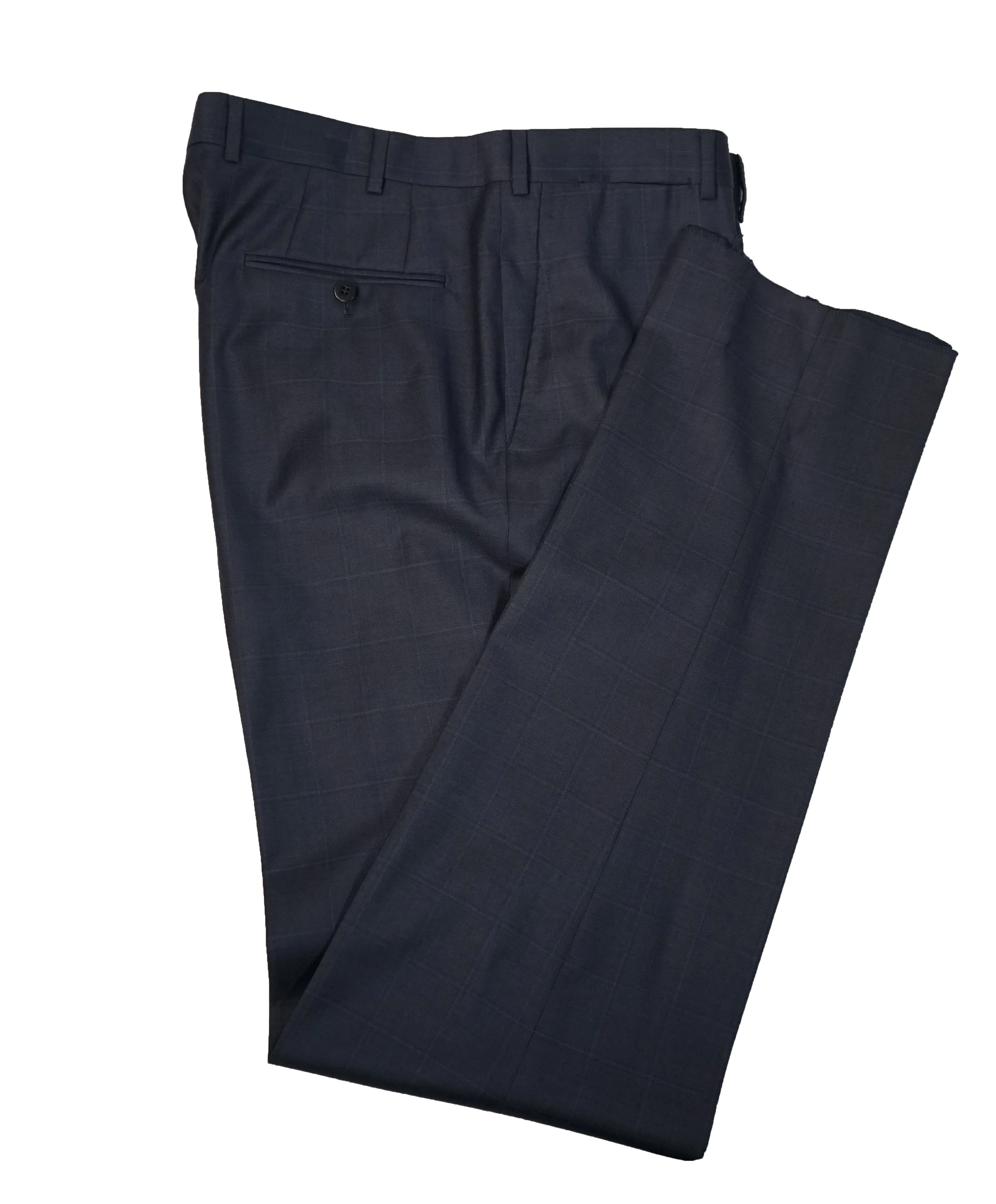 ISAIA - Blue Windowpane Check Flat Front Dress Pants - 37W