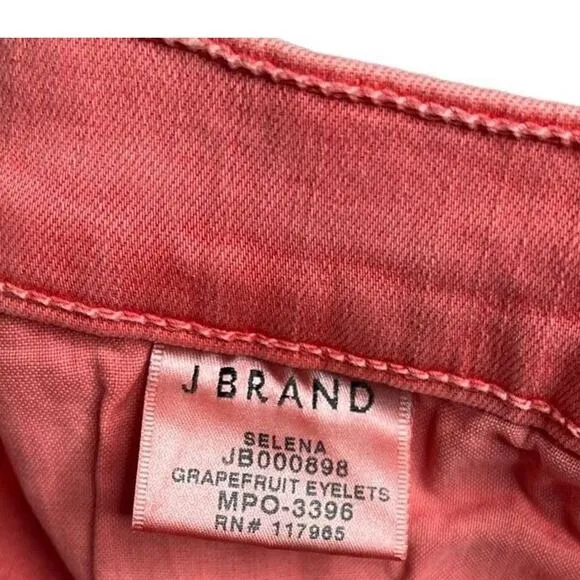 J Brand Womens Selena Grapefruit Eyelets Mid Rise Crop Boot Jeans Size 25 New